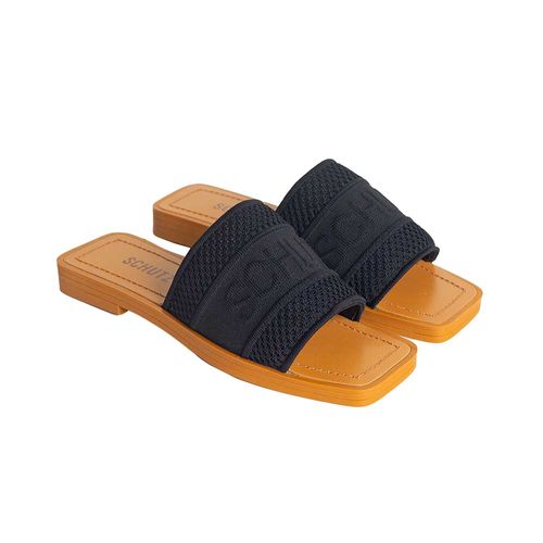 Rasteira Feminina Slide Knit Bico Quadrado Schutz Preto