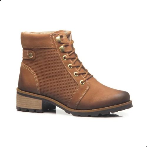 Bota Feminina Em Couro Coturno Pegada Camel