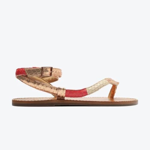Sandália Feminina Schutz Rasteira Courtney Couro Snake Dourada