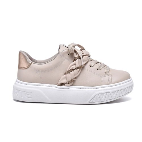 Tênis Moda Casual Feminino Via Marte Bege E Dourado