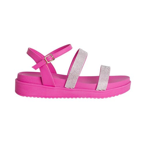 Sandália Papete Feminina Plataforma Dayane Magalhães Flash Pink Com Strass