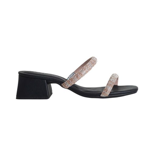 Tamanco Salto Bloco Feminino Dayane Magalhães Flash Preto Com Strass