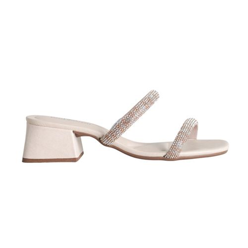 Tamanco Salto Bloco Feminino Dayane Magalhães Flash Off White Com Strass