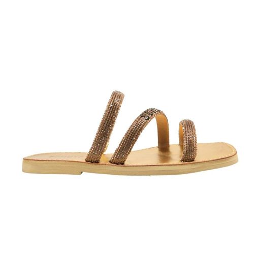Rasteira Feminina Com Strass Schutz Light Gold