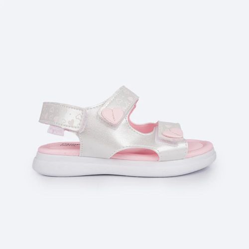 Sandália Infantil Rasteira Pampili Branca E Rosa