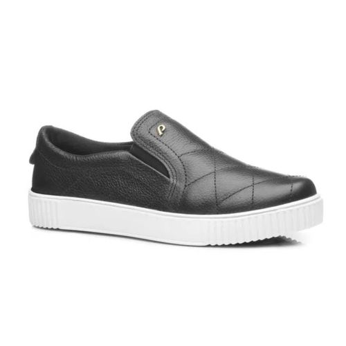 Tênis Moda Casual Feminino Pegada Em Couro Preto