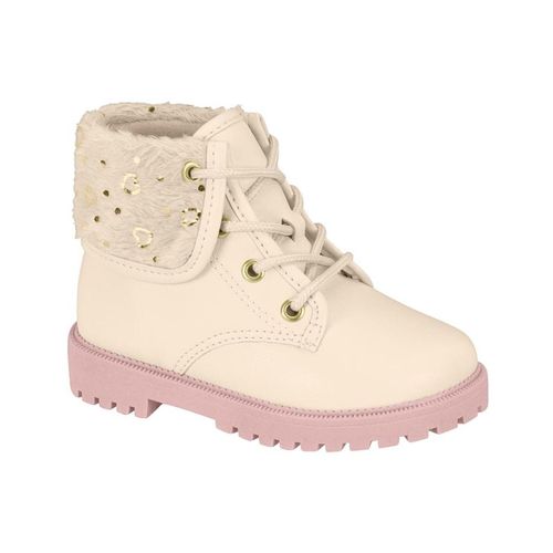 Bota Infantil Coturno Molekinha Branco E Rosa