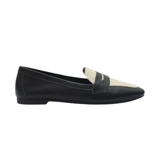 Sapato Mocassim Elegance Couro Dayane Magalhães Preto E Off White