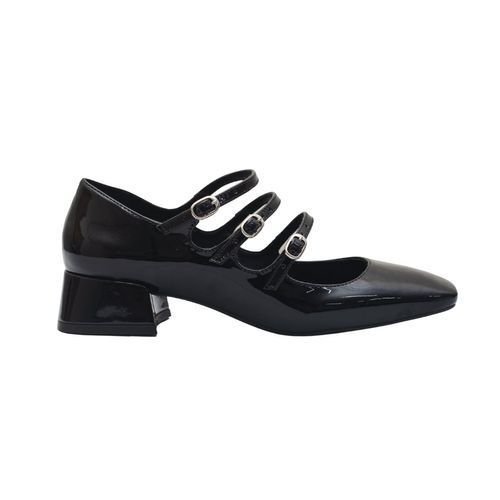 Sapato Boneca Vintage Tiras Fivela Dayane Magalhães Preto Verniz