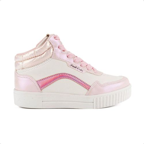 Tênis Casual Infantil Cano Médio Pink Cats Branco E Rosa