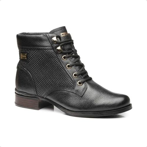 Bota Feminina Em Couro Cano Baixo Pegada Preta