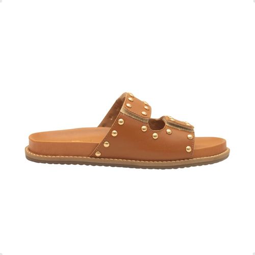 Tamanco Papete Velcro Mirage Dayane Magalhães Couro Camel