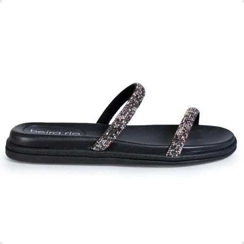 Tamanco Feminino Anabela Beira Rio Strass Preto