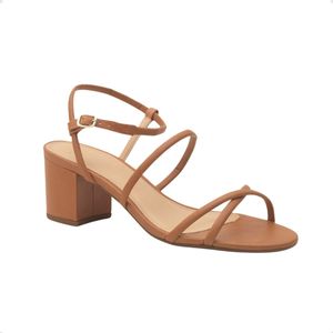 Sandália Salto Bloco Médio Grosso Feminina Dm Eterna Caramelo