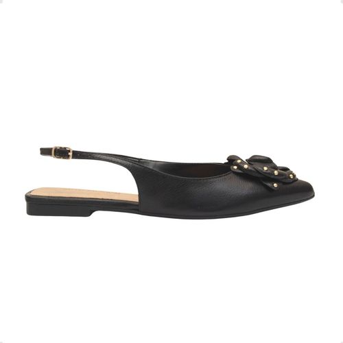 Sapato Slingback Dm Celeste Flor Couro Preto