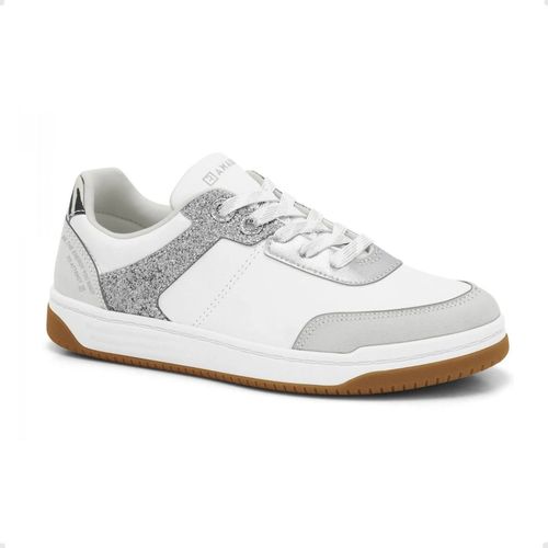 Tênis Moda Feminina Ramarim Branco E Prata