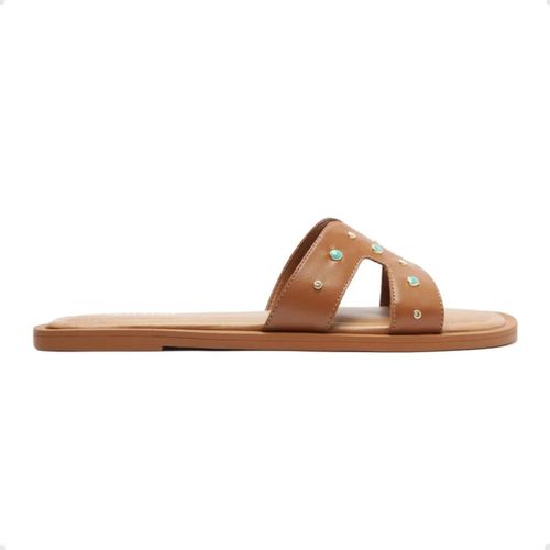 Tamanco Feminino Tira H Tachas Rasteiro Anacapri Marrom