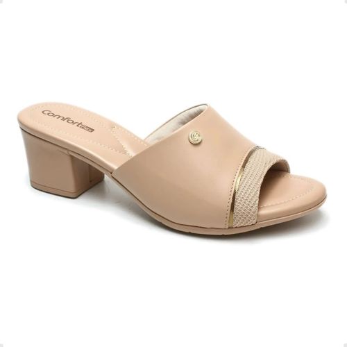 Tamanco Feminino Salto Médio Grosso Comfortflex Nude