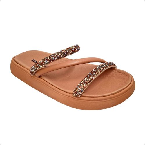 Tamanco Feminino Papete Moleca Strass Nude