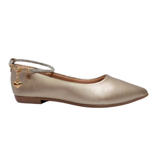 Sapatilha Feminina Bico Fino Santinelli Strass Dourada