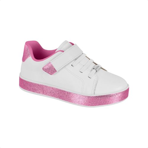 Tênis Infantil Molekinha Branco Com Glitter Rosa