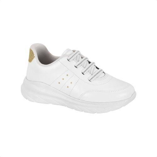 Tênis Casual Infantil Feminino Branco Com Dourado