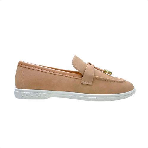 Sapato Feminino Mocassim Em Nobuck Moleca Nude