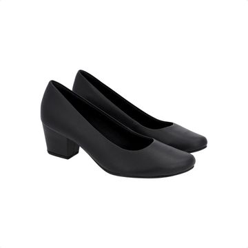 Sapato Feminino Salto Médio Grosso Couro Usaflex  Preto