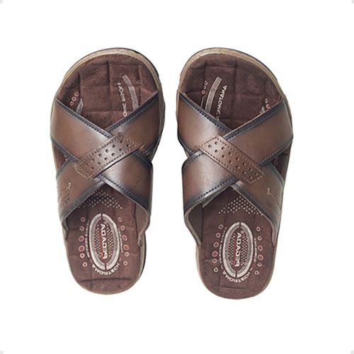 Chinelo Masculino Slide Em Couro Pegada Marrom