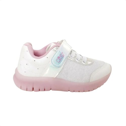 Tênis Running Infantil Kidy Led Branco E Rosa