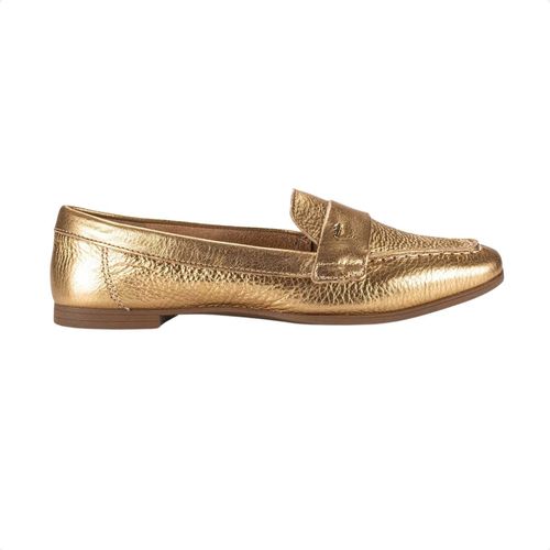 Sapato Feminino Mocassim Em Couro Dakota Dourado