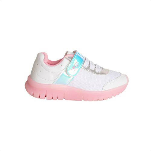 Tênis Running Infantil Kidy Led Branco E Rosa
