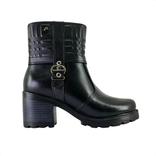 Bota Feminina Em Couro Cano Baixo Pegada Preto