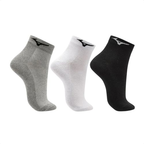 Kit Meia Masculino Curto Mizuno Trimiz Branca Preta Cinza