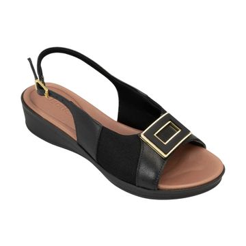 Sandália Feminina Anabela Salto Baixo Usaflex  Preta