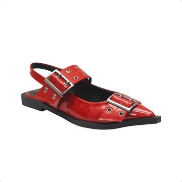 Sapato Slingback Fivelas Dayane Magalhães Vermelho Cherry